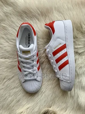 Adidas Superstar Classic White Leather Upper With Bold Red Stripes