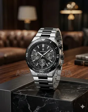 Poedgar Chronograph Watch Features a Black Patterned Dial and a Silver