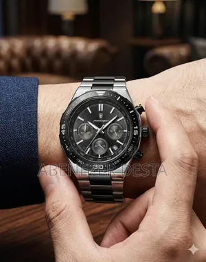 Poedgar Chronograph Watch Features a Black Patterned Dial and a Silver