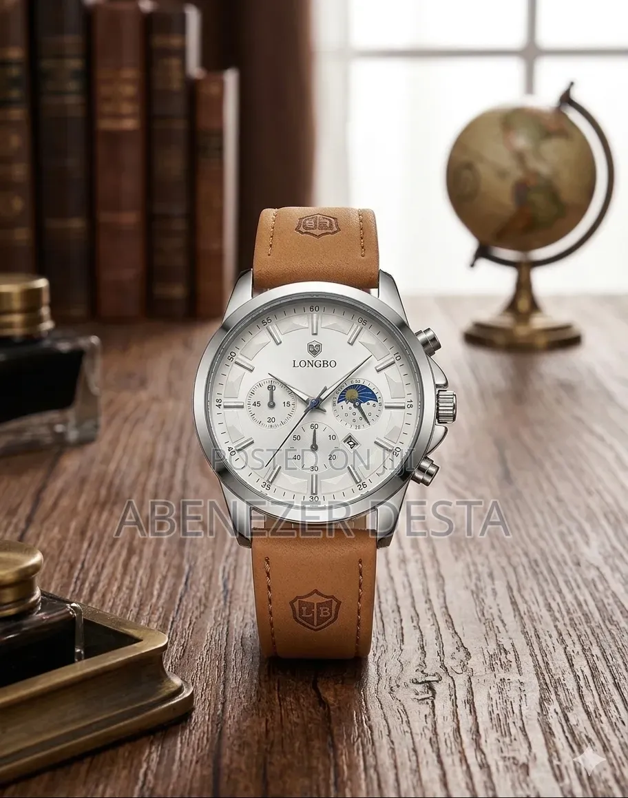 Longbo Brand Quartz Watch Featuring a Chronograph Brown Leather