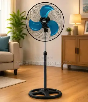 18-Inch Orbit Pedestal Fan With Vibrant Blue Blades and a Sturdy