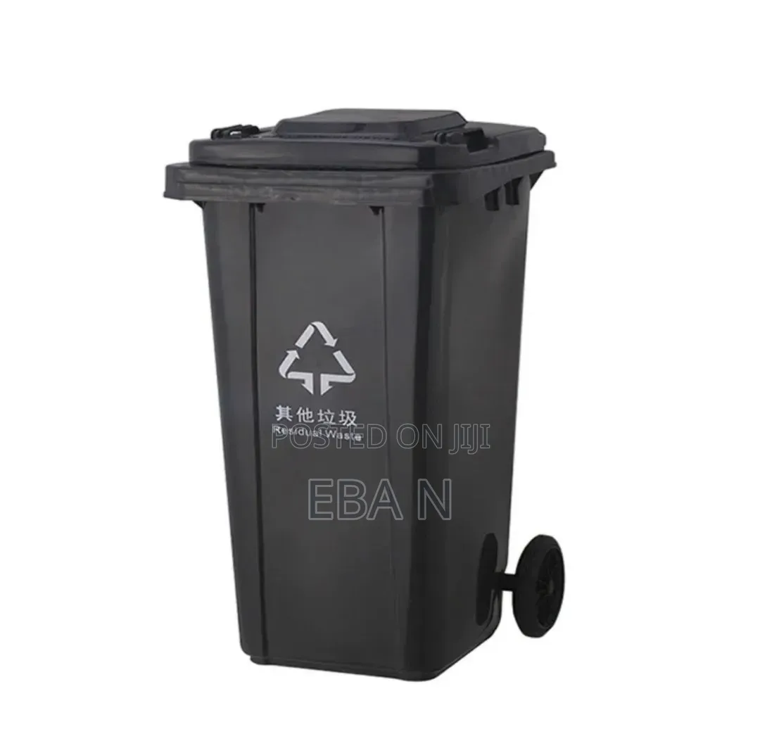 120l Waste Trash Can With Wheels Lid – Black