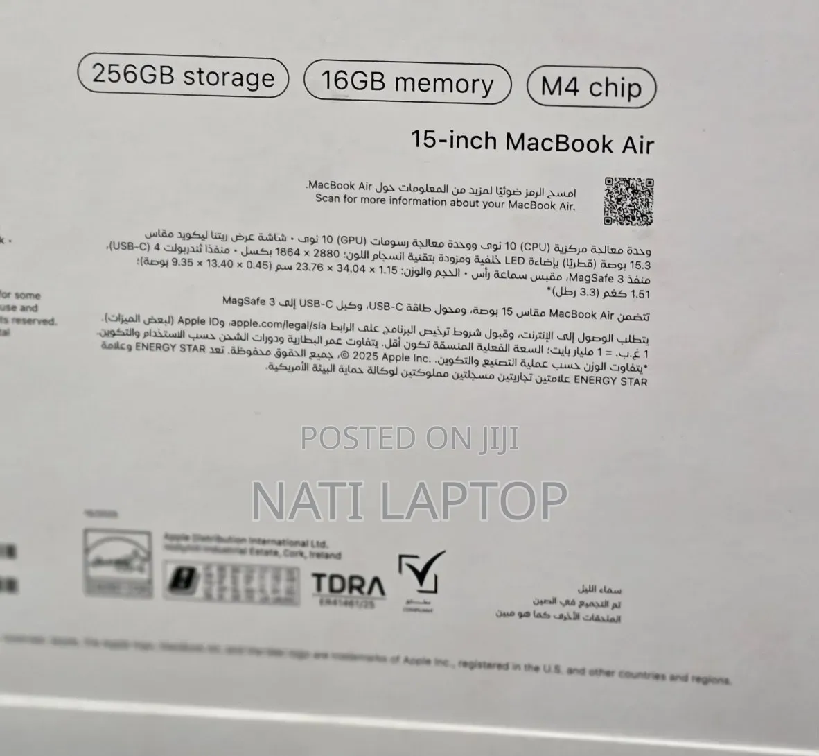 New Laptop Apple MacBook Air 2025 M4 16GB Apple M4 SSD 256GB