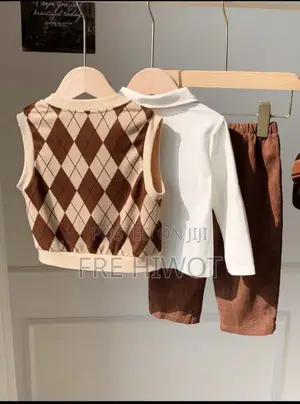 3pcs/Set Baby Boy White Long Sleeve Shirt,Plaid Vest Corduroy Pants