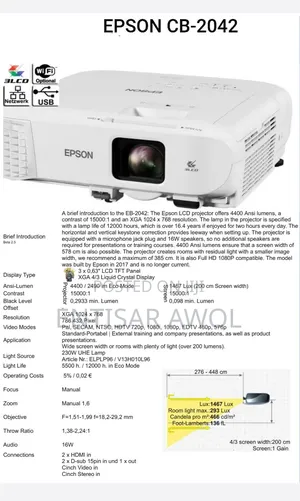 Epson 2042 Full Hd 3lcd Wifi Wireless Cinema Projector 4,400-Lumens