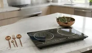 Roshan Portable Induction Cooktop Features a Sleek Black Glass Surface