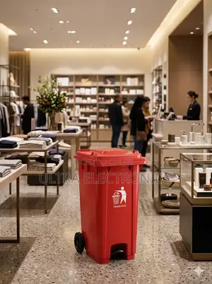 Red, Wheeled Trash Bin Features a Pedal Mechanism for Hands-Free