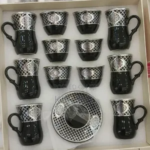 Luxury Turkish Tea Cup Set – 12 Pieces – Black Silver