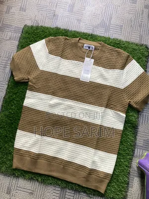 Men's Striped Knitted Short-Sleeve Crewnecks