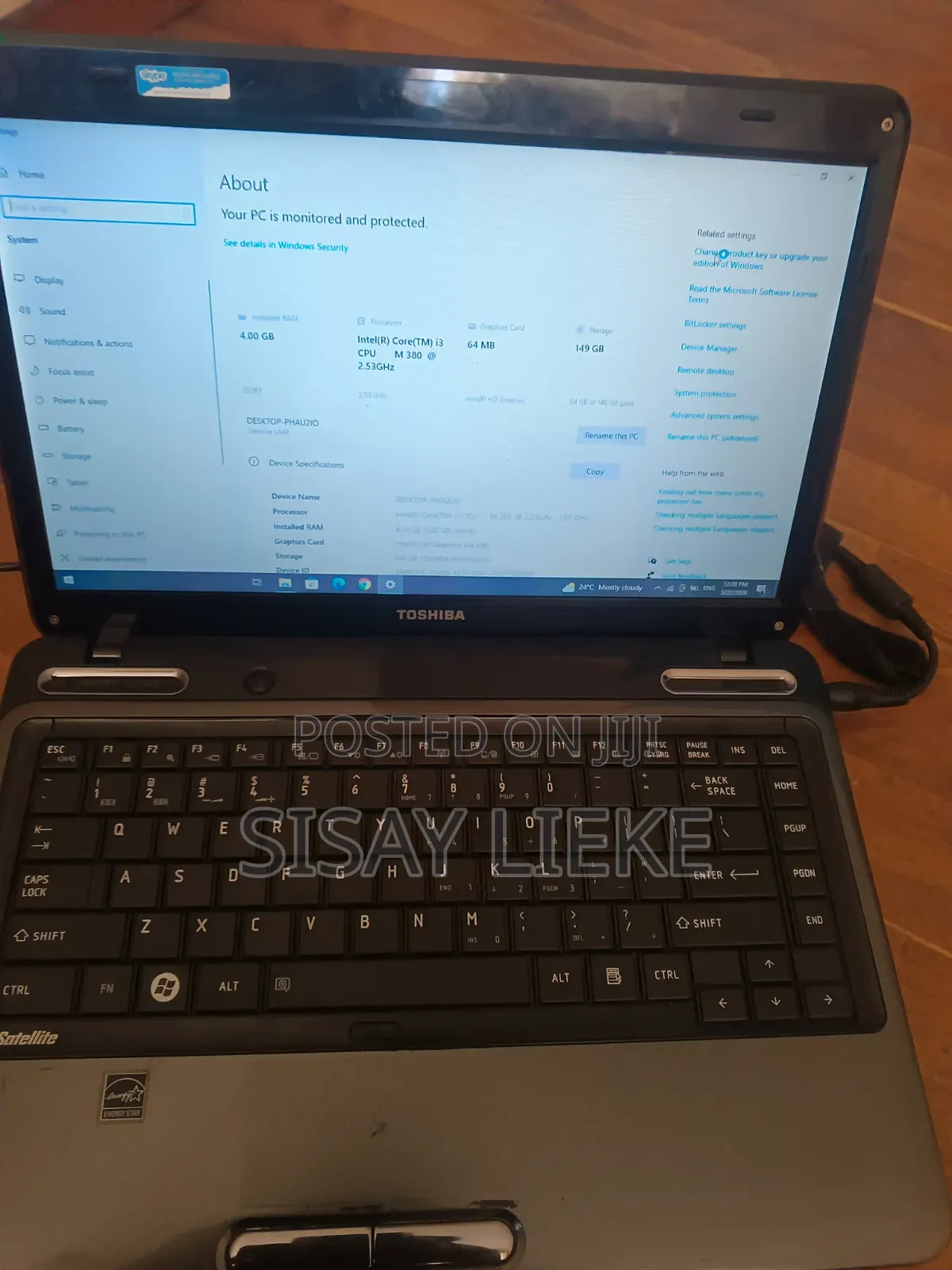 Laptop Toshiba Satellite C850 4GB Intel Core i3 SSD 250GB