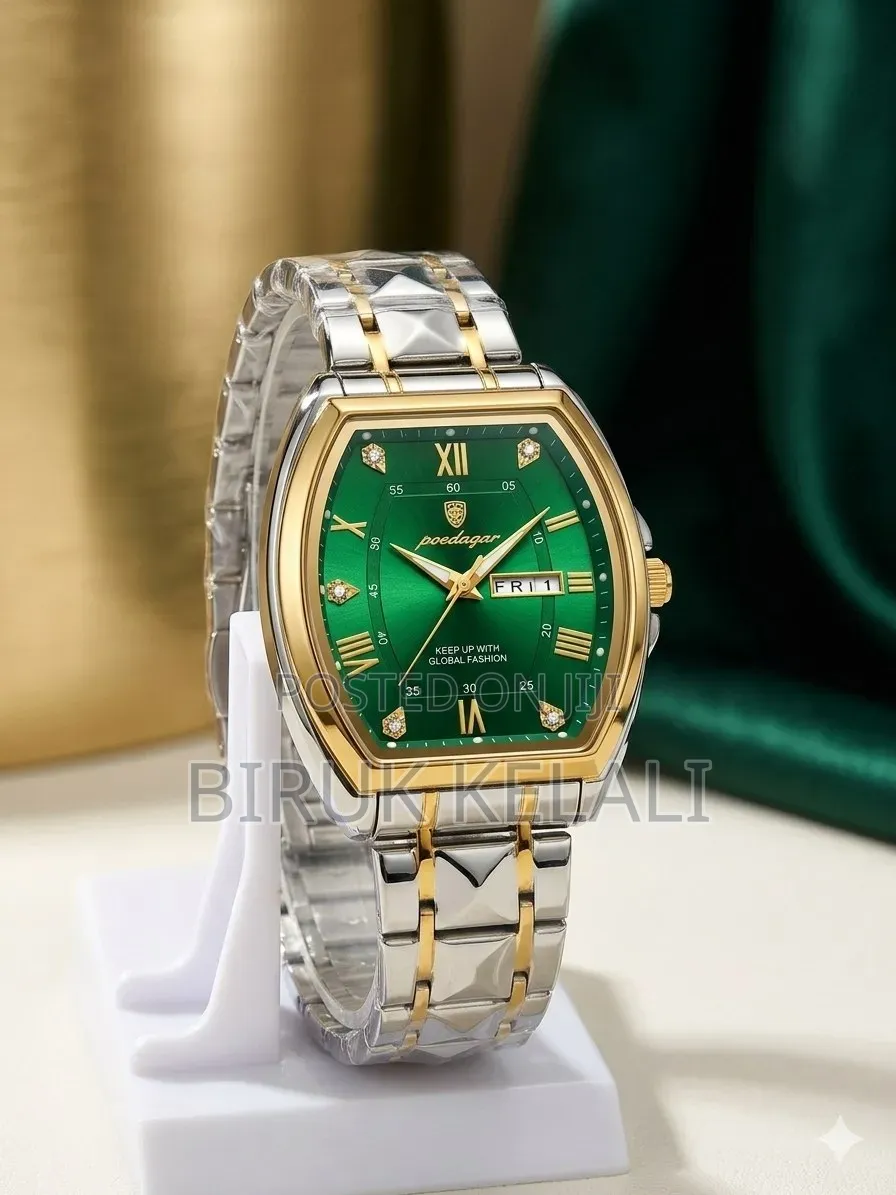 Poedagar Luxury Quartz Wristwatch Featuring a Green Dial With Roman
