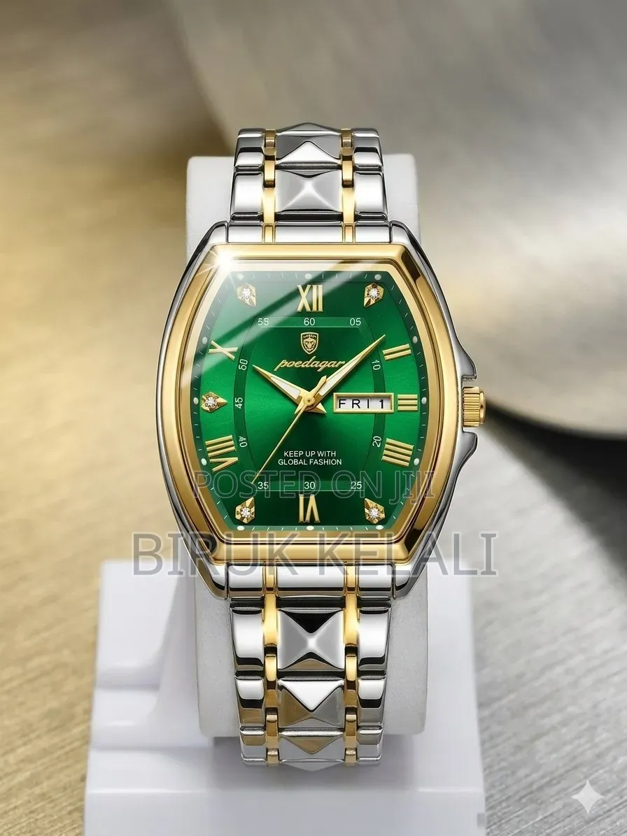 Poedagar Luxury Quartz Wristwatch Featuring a Green Dial With Roman