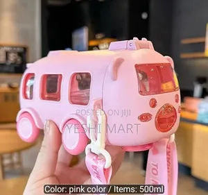 Adorable Bear Travel Water Bottle With Shoulder Strap And Straw, Bus