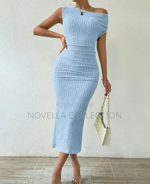 Women's Oblique Shoulder Ruffled Dress Maxi Women Outfit
