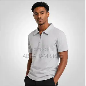 Men's Light Grey Quarter-Zip Polo Shirt