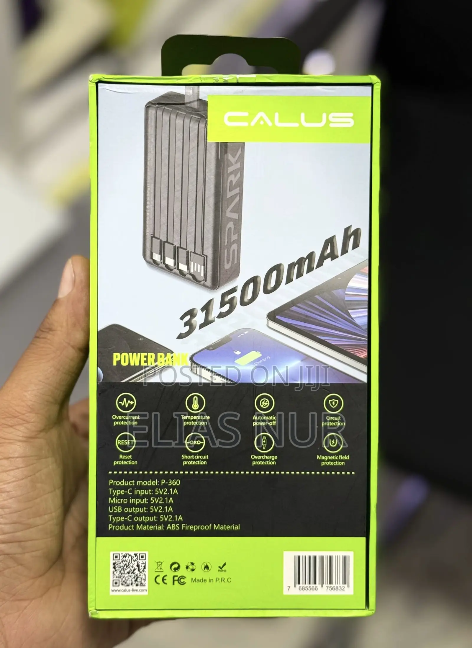 Heavy Duty Multi-Cable Charger Calus P-360 Power Bank 31,500mah - New