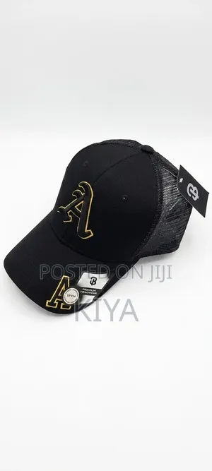 Premium Embroidered Gothic "A" Trucker Cap – Black Gold (57cm)