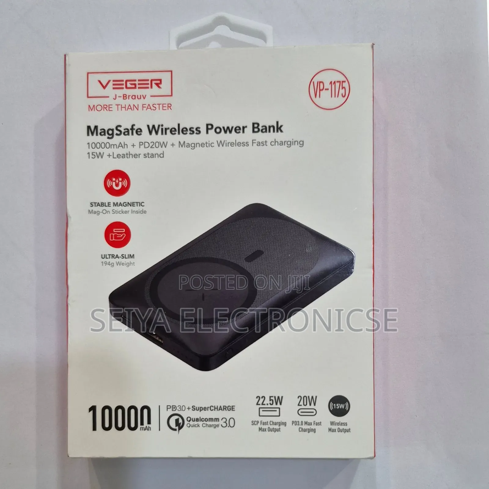 Veger 10000mah Magnetic Wireless Power Bank, Fast-Charging