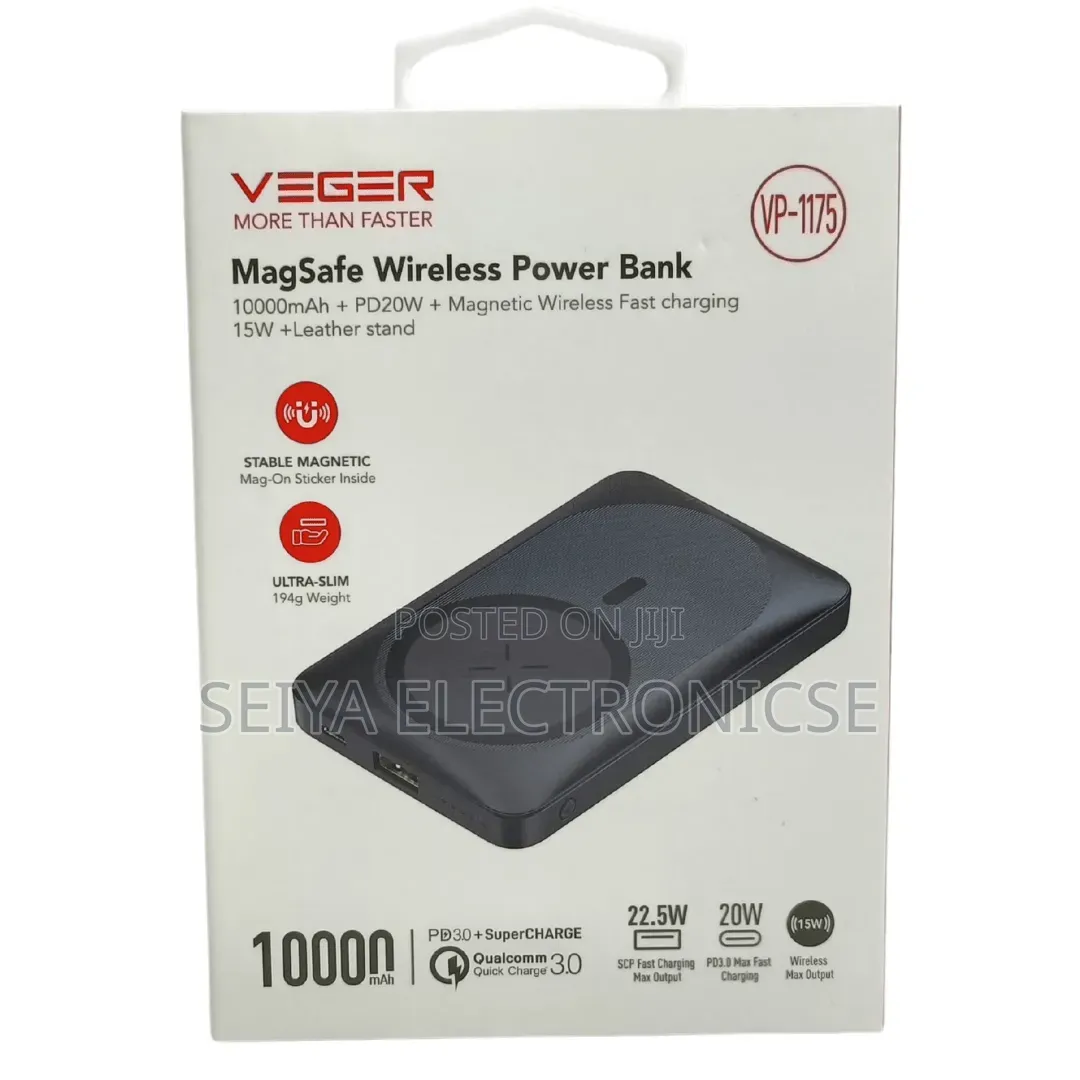 Veger 10000mah Magnetic Wireless Power Bank, Fast-Charging