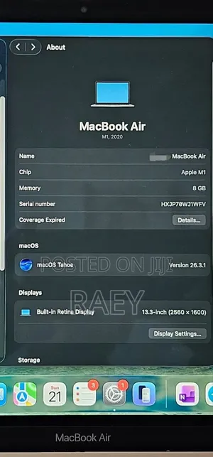 New Laptop Apple MacBook Air 2020 8GB Apple M1 SSD 256GB