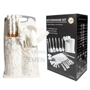 Premium 25-Piece Marble Style Kitchen Utensil Knife Block Set