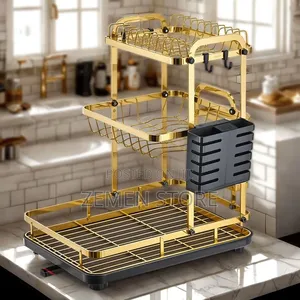 Luxury 3-Tier Gold Stainless Steel Dish Drying Rack Organizer