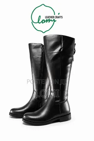Black Leather Knee-High Boots for Women