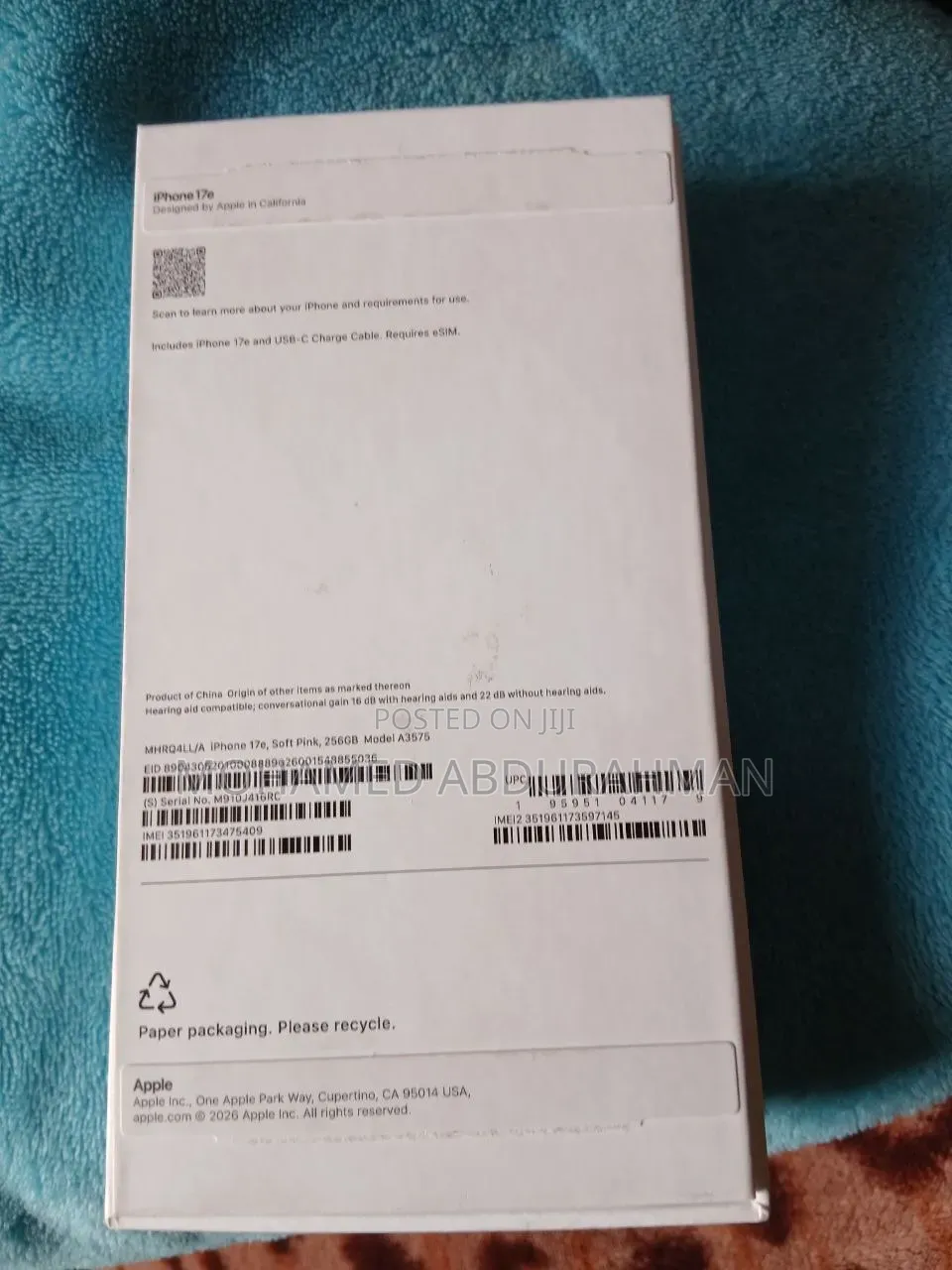 New Apple iPhone 17e 256 GB Pink