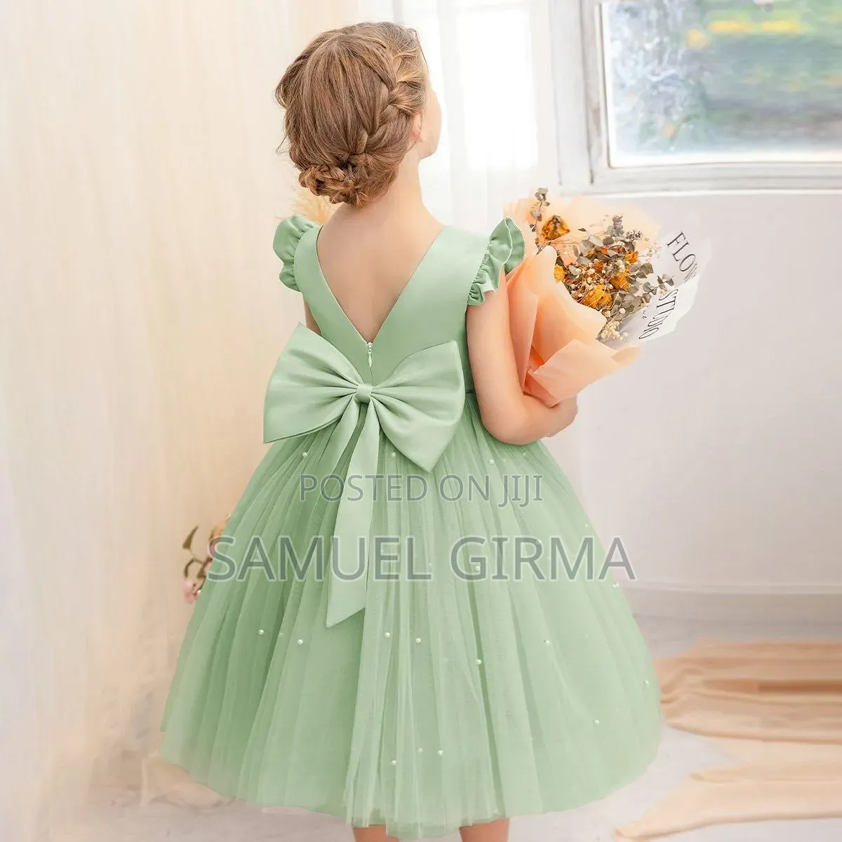 Mk-0833 Princess Girls Bow Decor Polka Dot Party Dress Size: 4-7 Years