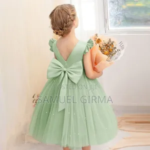 Mk-0833 Princess Girls Bow Decor Polka Dot Party Dress Size: 4-7 Years