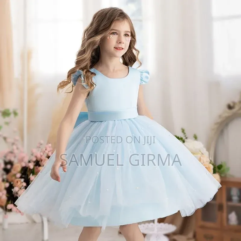 Mk-0833 Princess Girls Bow Decor Polka Dot Party Dress Size: 4-7 Years