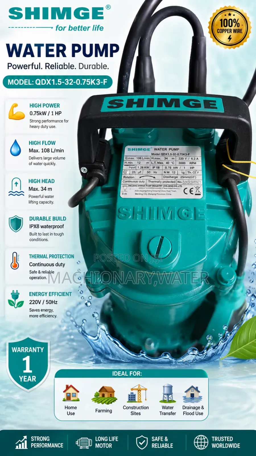 Submesible Pump Shimge(Qdx)1hp