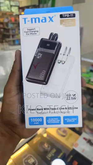 T-Max TPB-11 10000mah Power Bank – 22.5w Fast Charge Built in Cable
