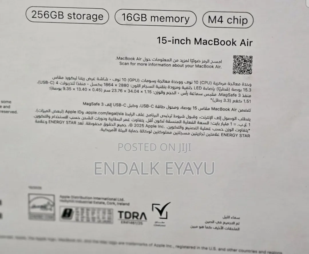 New Laptop Apple MacBook Air 16GB Apple M4 SSD 256GB