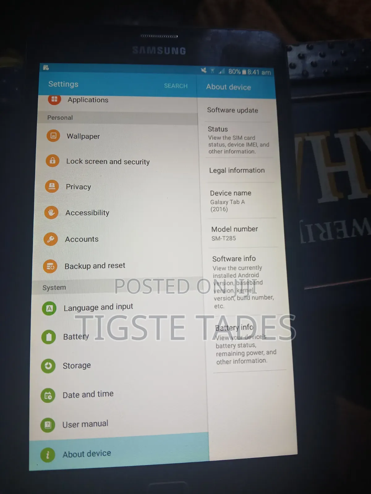 Samsung Galaxy Tab A  SM-T285 8 GB Black