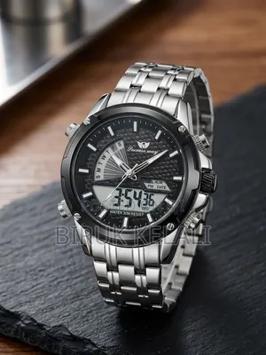 Men's Sports Watch Featuring a Black Stainless Steel Strap
