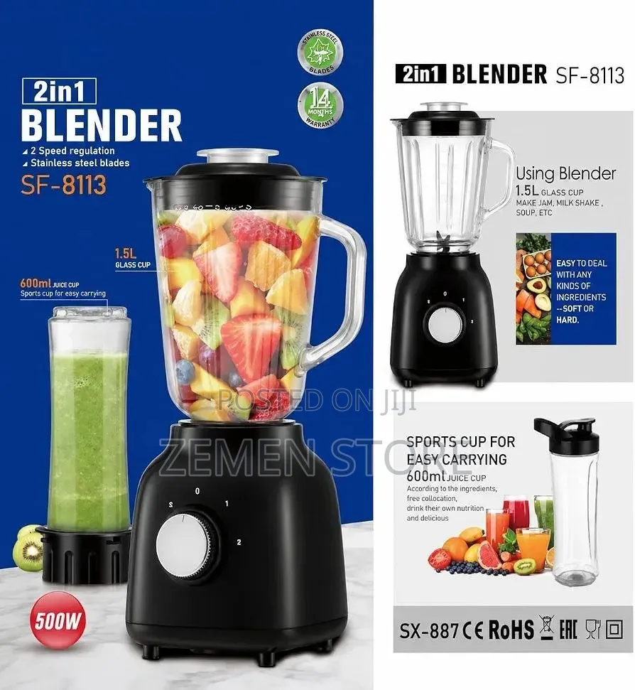 Sonifer 500w 2-in-1 Electric Blender 600ml Portable Sports Cup