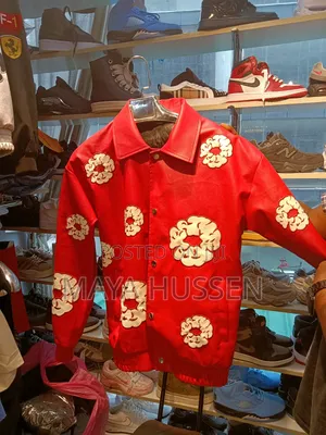 Streetwear Red Leather Jacket With Flower Patches