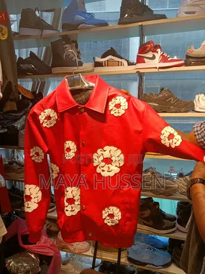 Streetwear Red Leather Jacket With Flower Patches