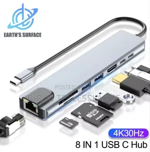 Usb C Hub 8 in 1 Type C Hdmi Adapter With Rj45 Sd/Tf for Laptop