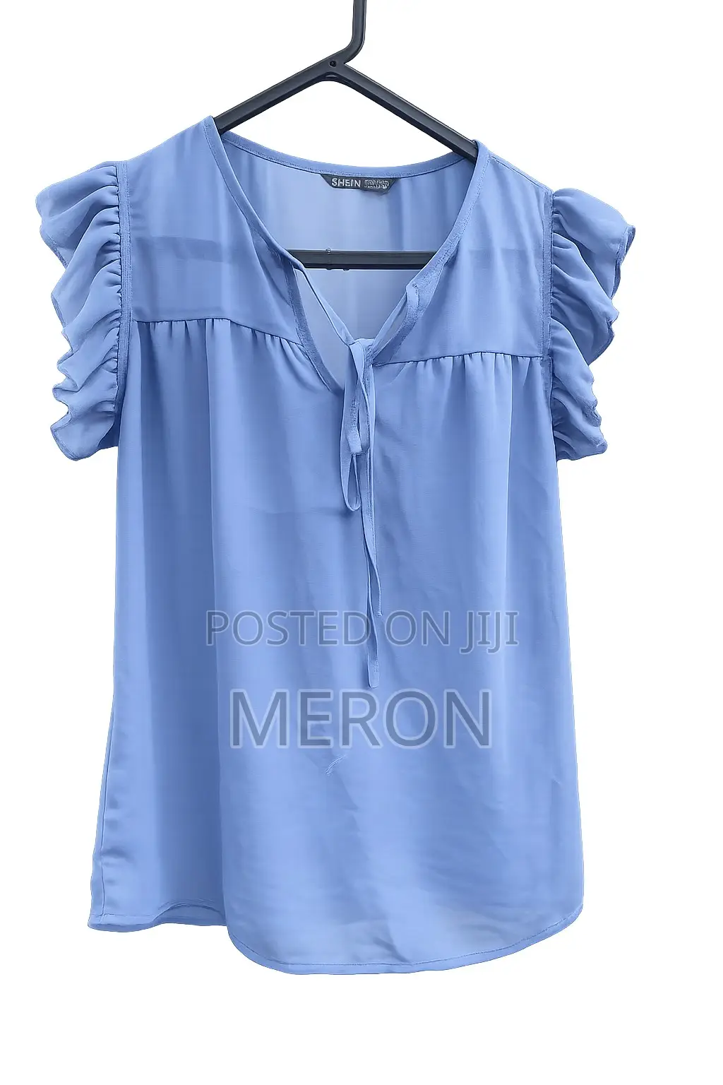 Women’S Blue Ruffle Sleeve Blouse (Shein)