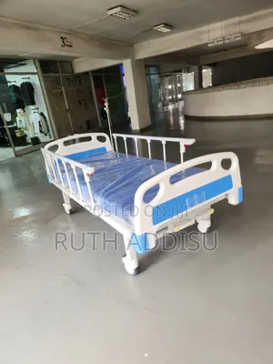 Manual 2-Function Hospital Bed With a White Steel Frame, Blue Abs