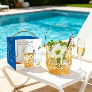 Glass Ice Bucket With Stainless Steel Handle