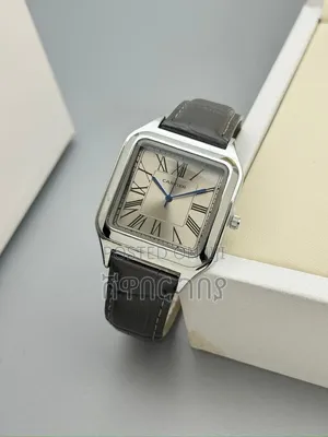 Square Silver Steel Brown Leather Roman Dial Watch
