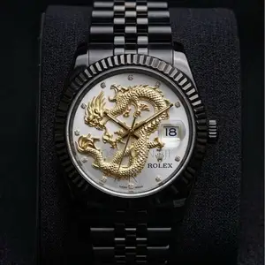 Luxury Men's Custom Rolex Black Gold Dragon Dial Watch