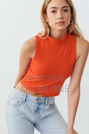 Orange Sleeveless Mock Neck Crop Top