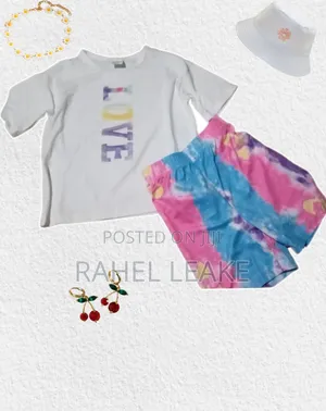 Patpat 2-Piece Kids Outfit White Love Shirt Colorful Shorts 4–5y