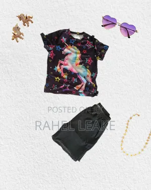 Patpat 2-Piece Unicorn Outfit Black T-Shirt Shorts