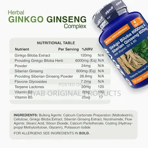 Zipvit Ginkgo Biloba 6000mg Siberian Ginseng 600mg With v B3 B5,