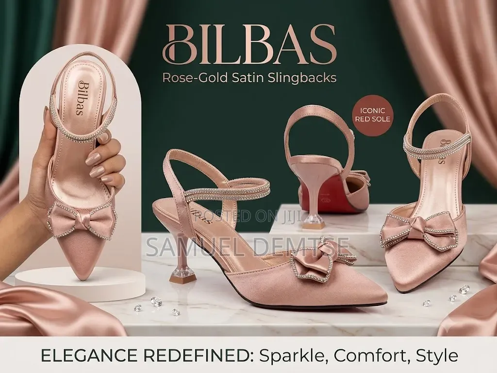 Bibas Elegant Rose-Gold Satin Bow Heels